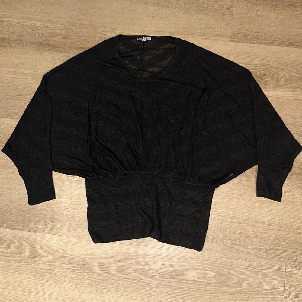 Black knit striped long sleeve v-neck top - Picture 2 of 2